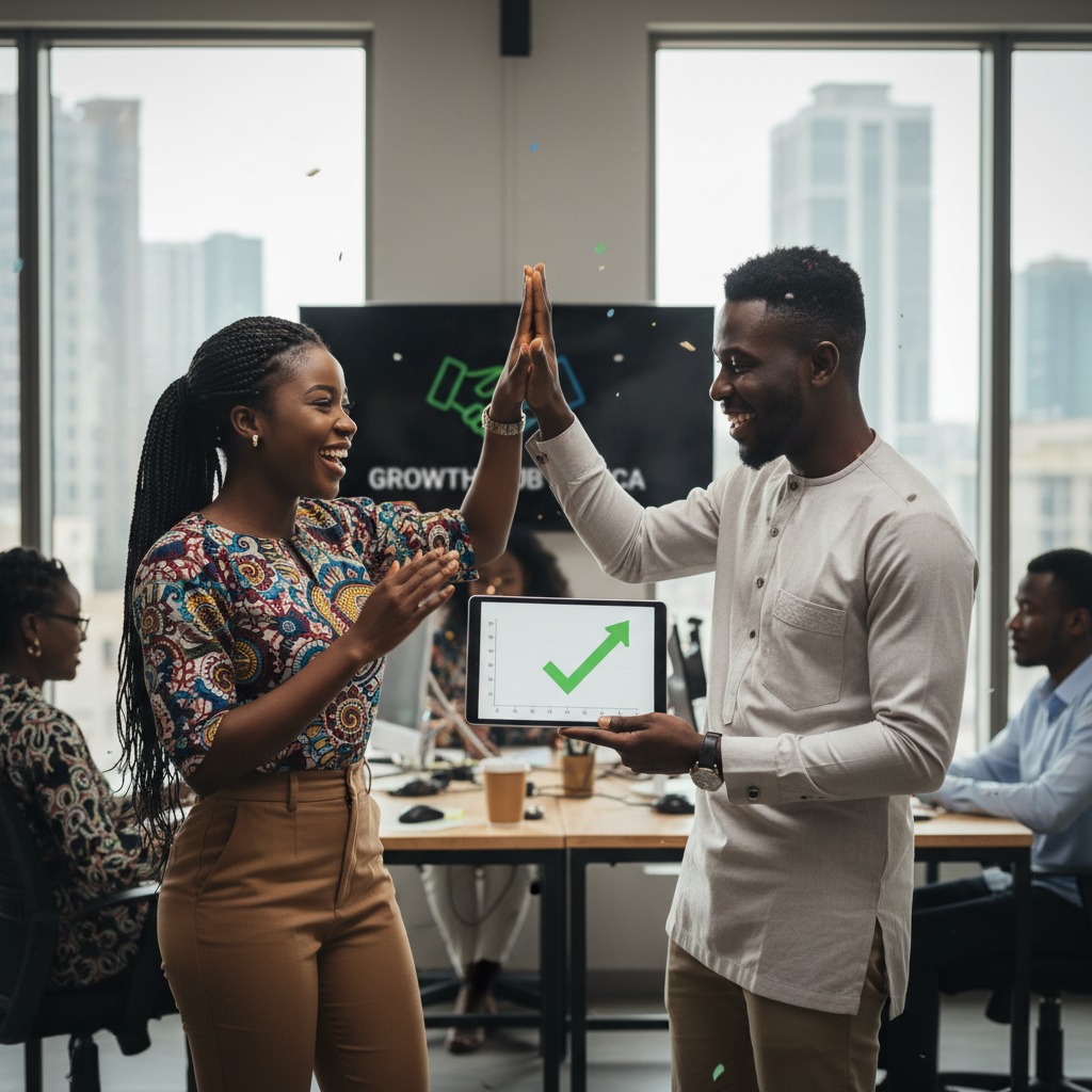 black Nigerian lady and a guy excited over the success of their business